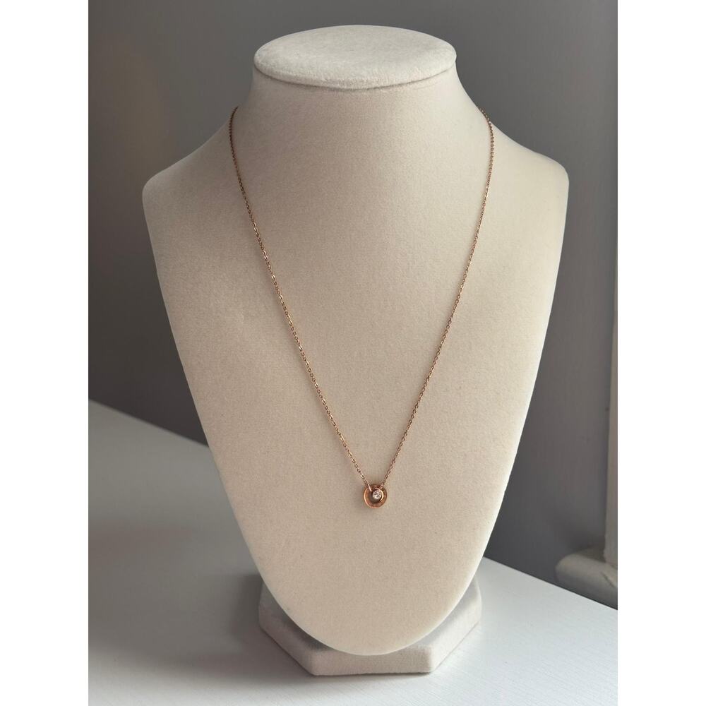 Rose Gold Circle Pendant Necklace Crystal Dainty Minimalist Jewelry - Picture 2 of 6